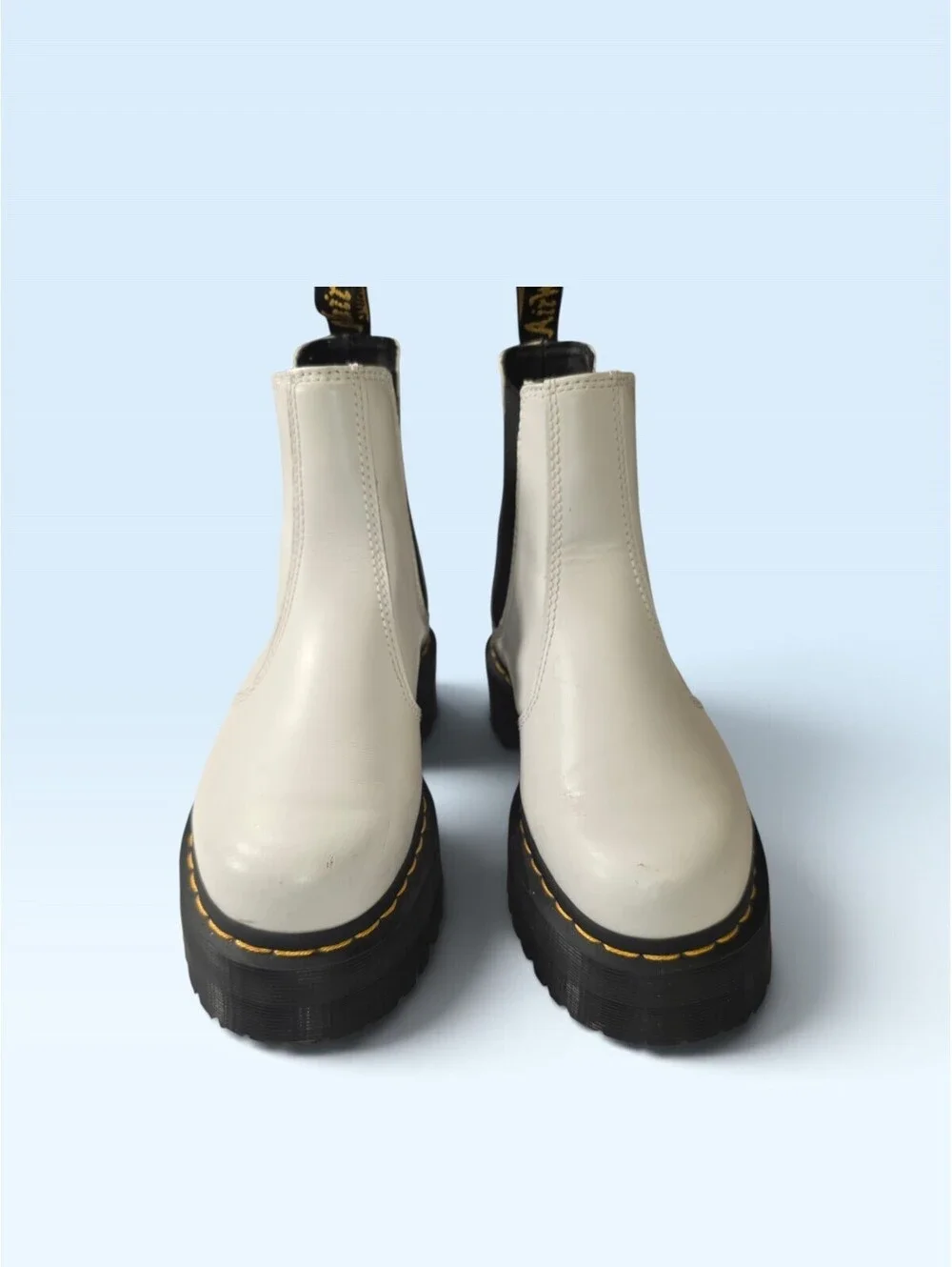 Dr. Martens Quad Platform Chelsea Boots White Leather Women's Size 6 US / 4 UK